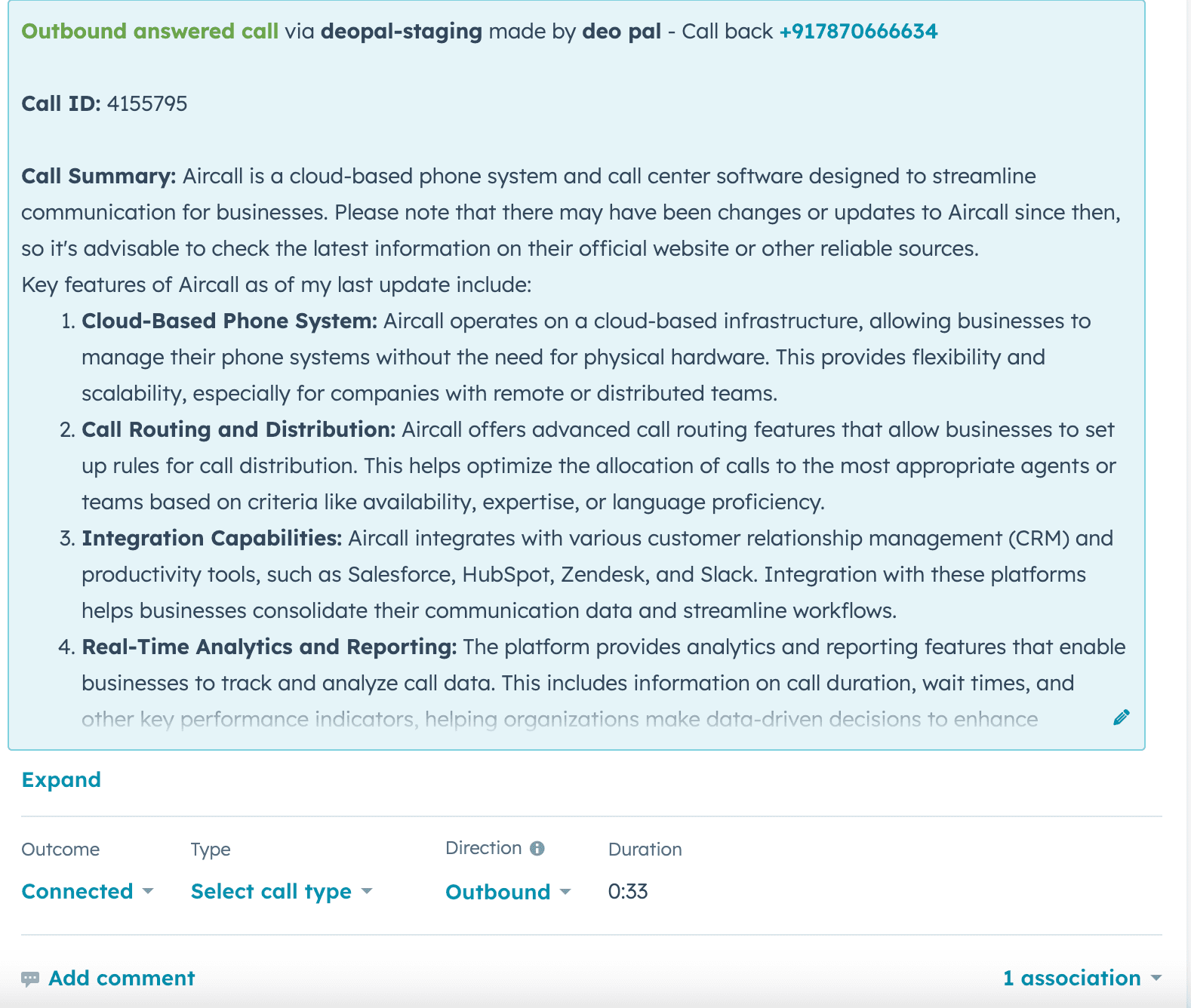 Image showing an example of CRM integrations with AI assit