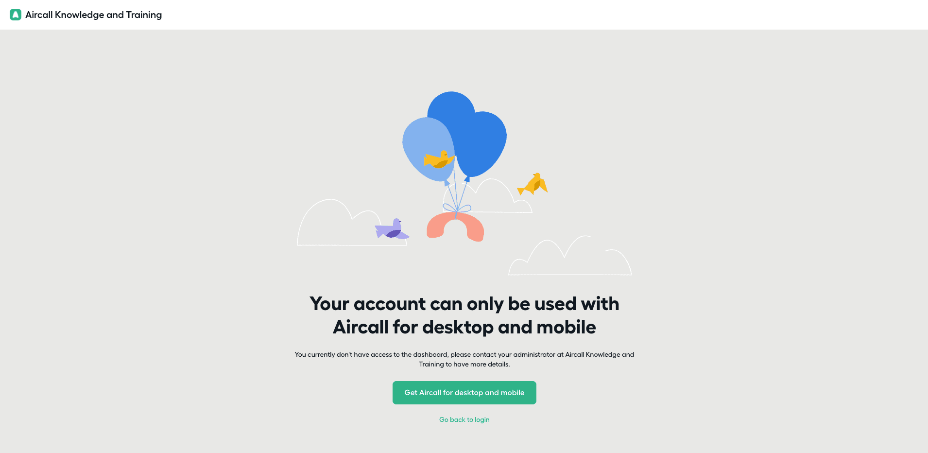 image showing Dashboard access error