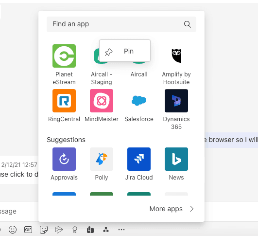 Image showing how to Pin Aircall in Microsoft Teams