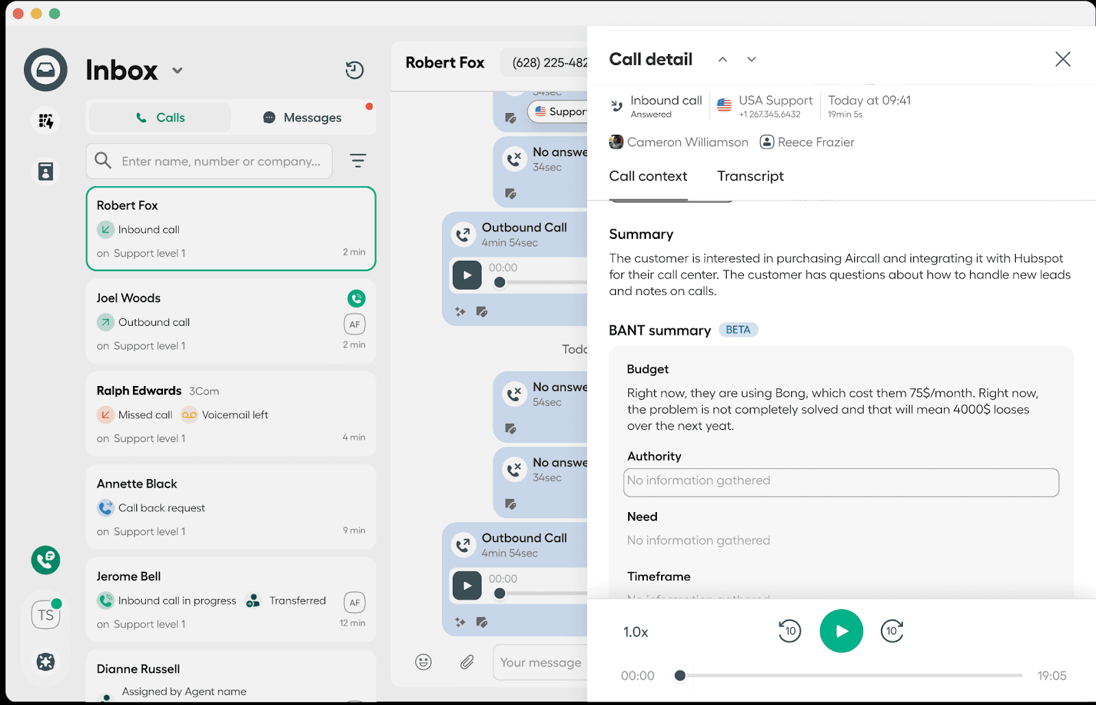 Image showing call details after the call
