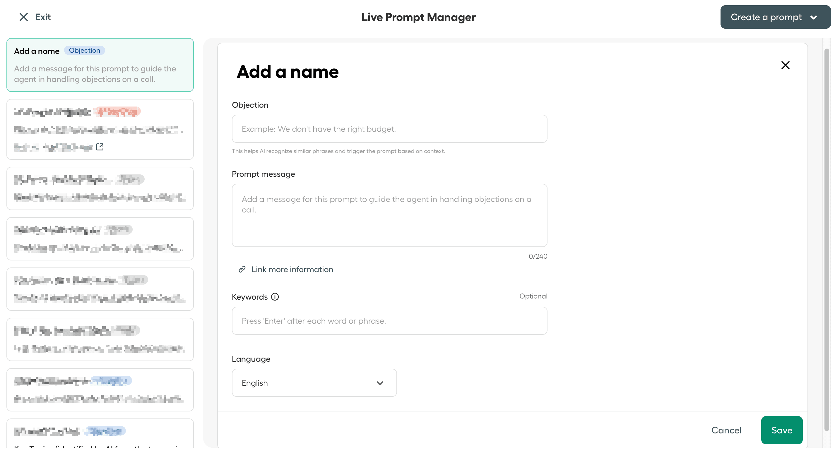 Image showing prompt creation configuration 