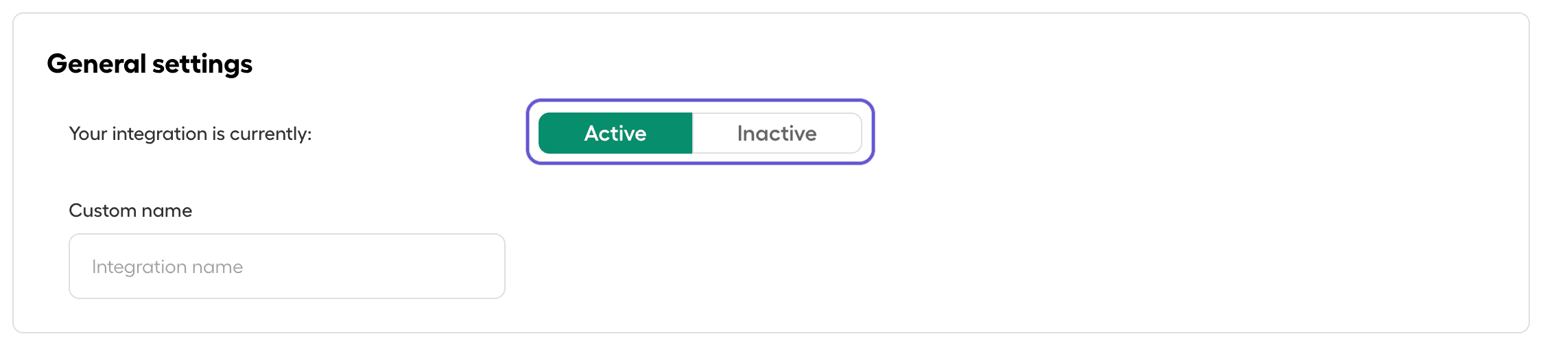 Aircall integration General settings screen with status toggle set to Active