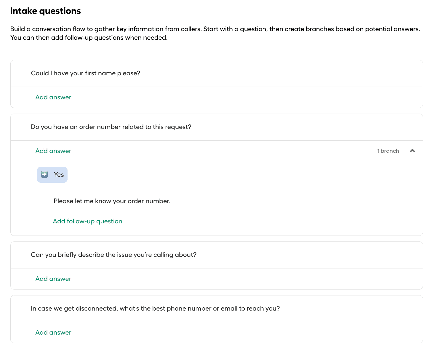 Screenshot of AI Voice Agent Intake Questions