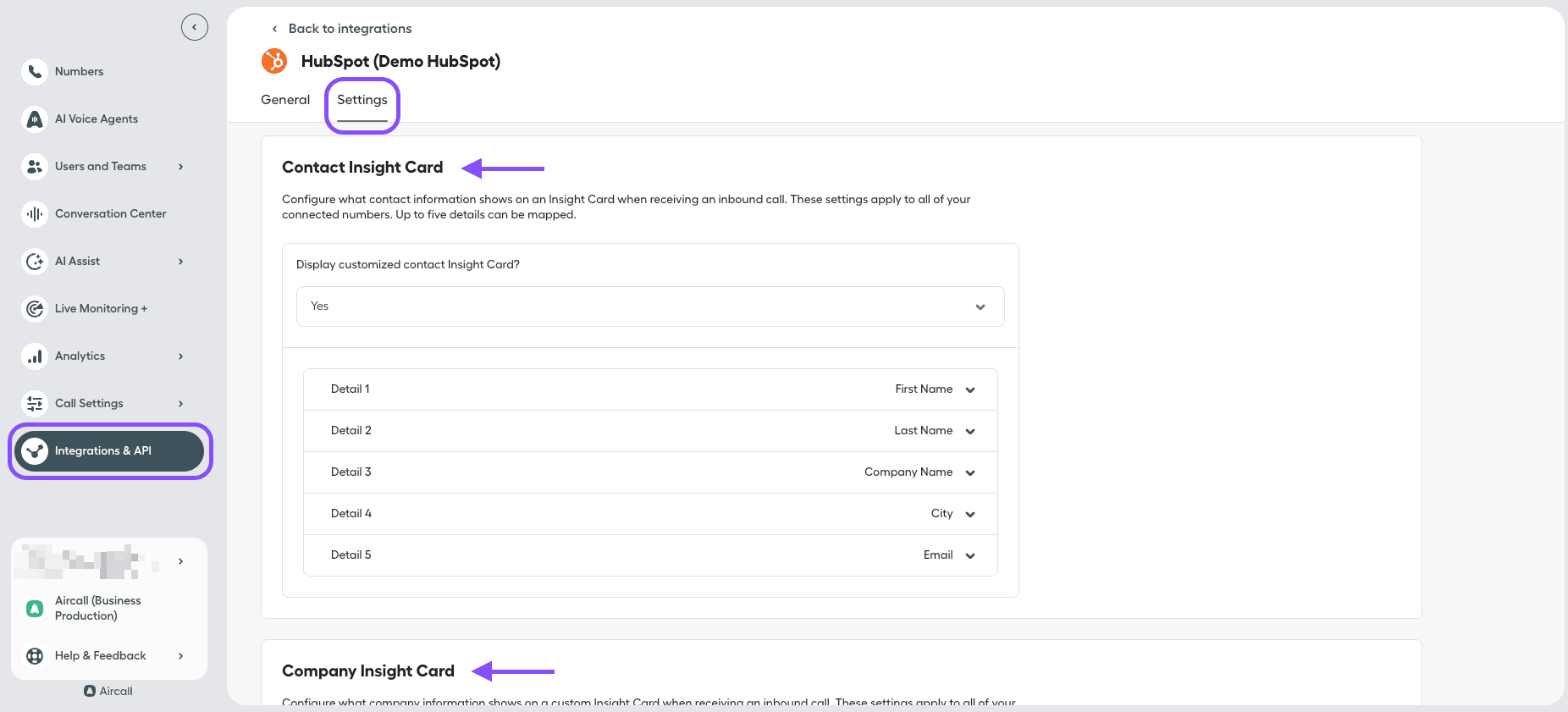 Image showing where to find Hubspot Insight Cards