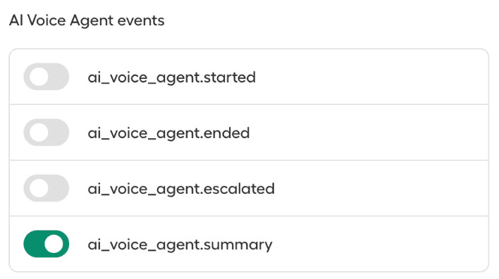 AI Voice Agent event toggles highlighting summary event enabled..png