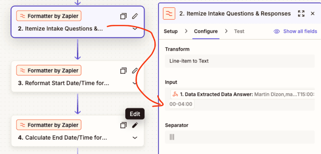 Zapier Formatter step converting intake questions and responses to text..png