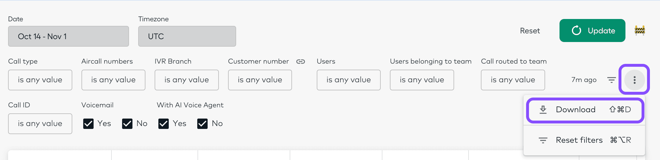 Exporting Data button