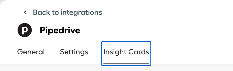 Pipedrive integration navigation bar highlighting the Insight Cards tab..png