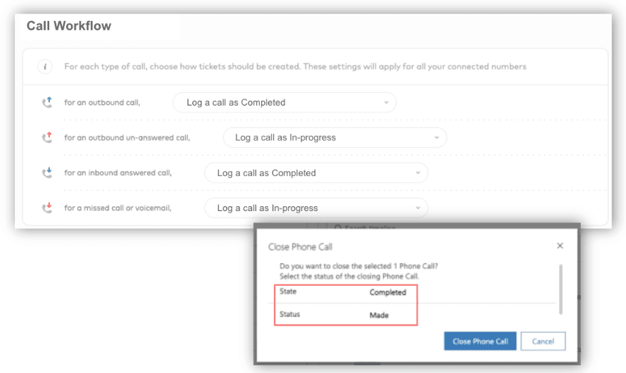 image showing how to chose call outcomes