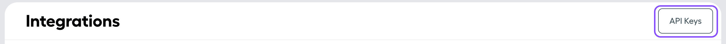 Image showing the API key button in the Integrations tab