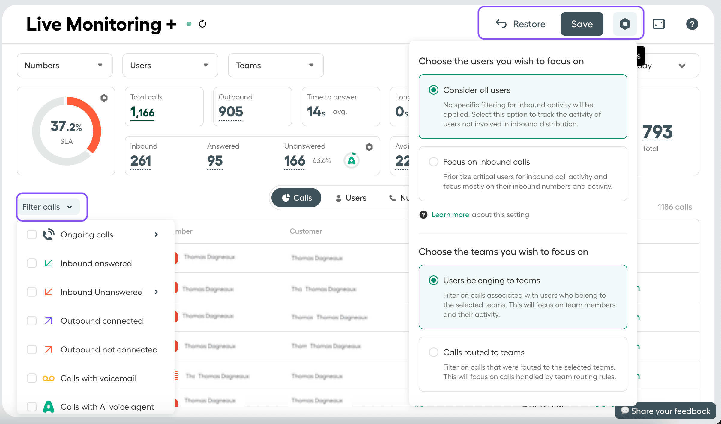 Filters and settings image