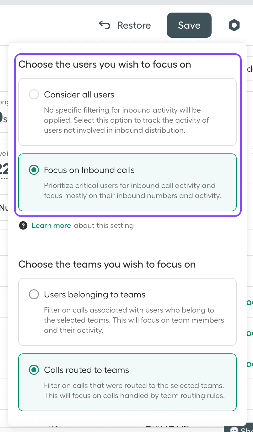 Image showing Focus on inbound setting