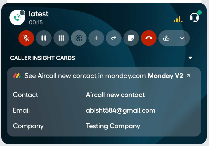 Caller insight card example