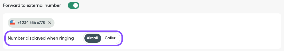 Number displayed when ringing toggle