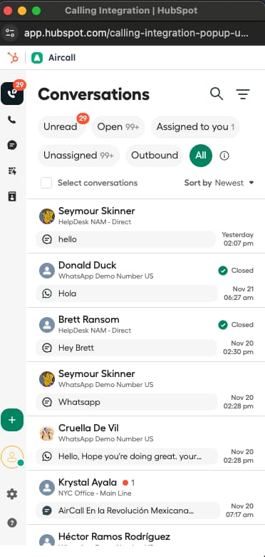 Image showing the pop-up calling window