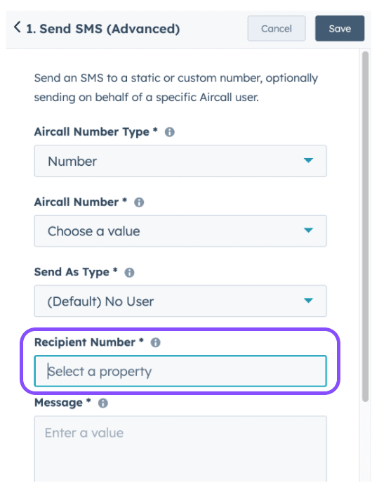 Image showing Recipient number section