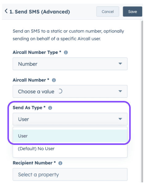 Image showing the Sender User option