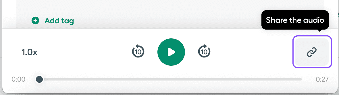 Image showing where the share the audio button is under call details.
