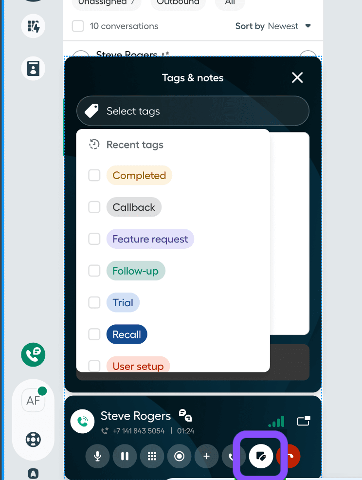 How recent tags appear during calls 