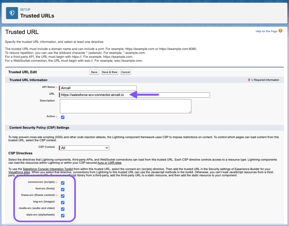 Image showing the Trusted URLs screen