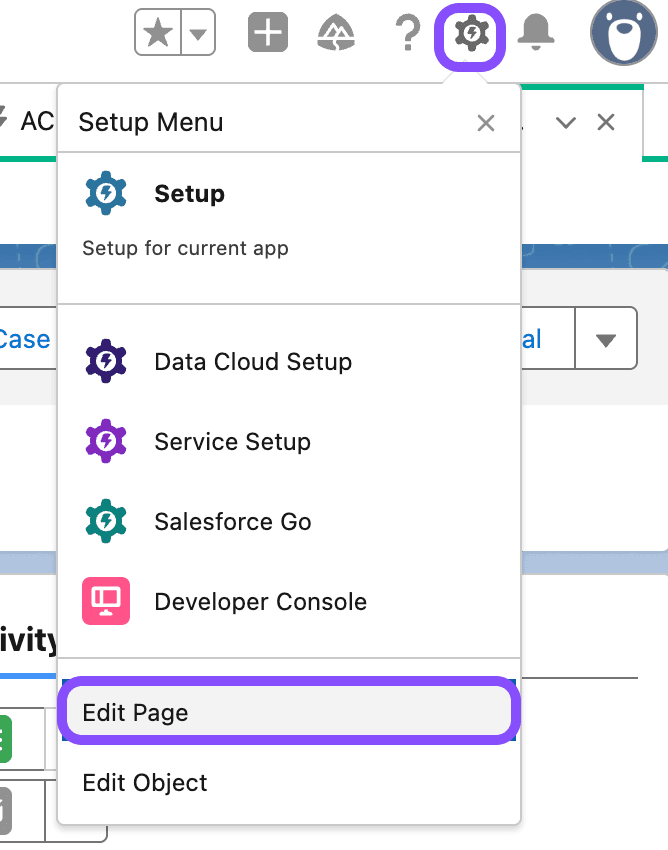image showing how to access the edit page section