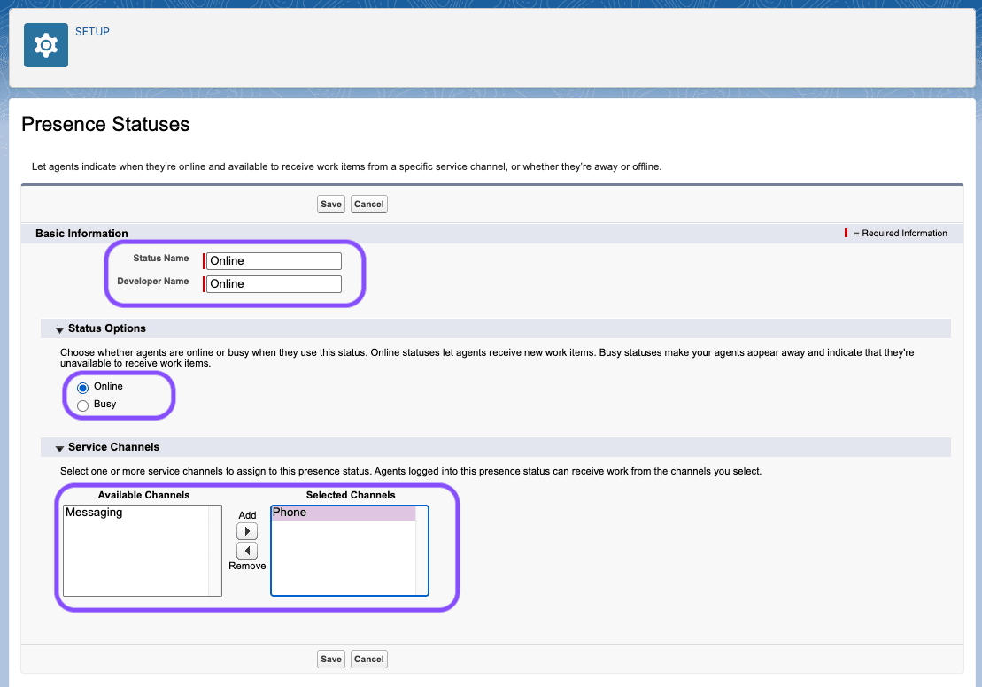 image showing the Online status example in presence statuses