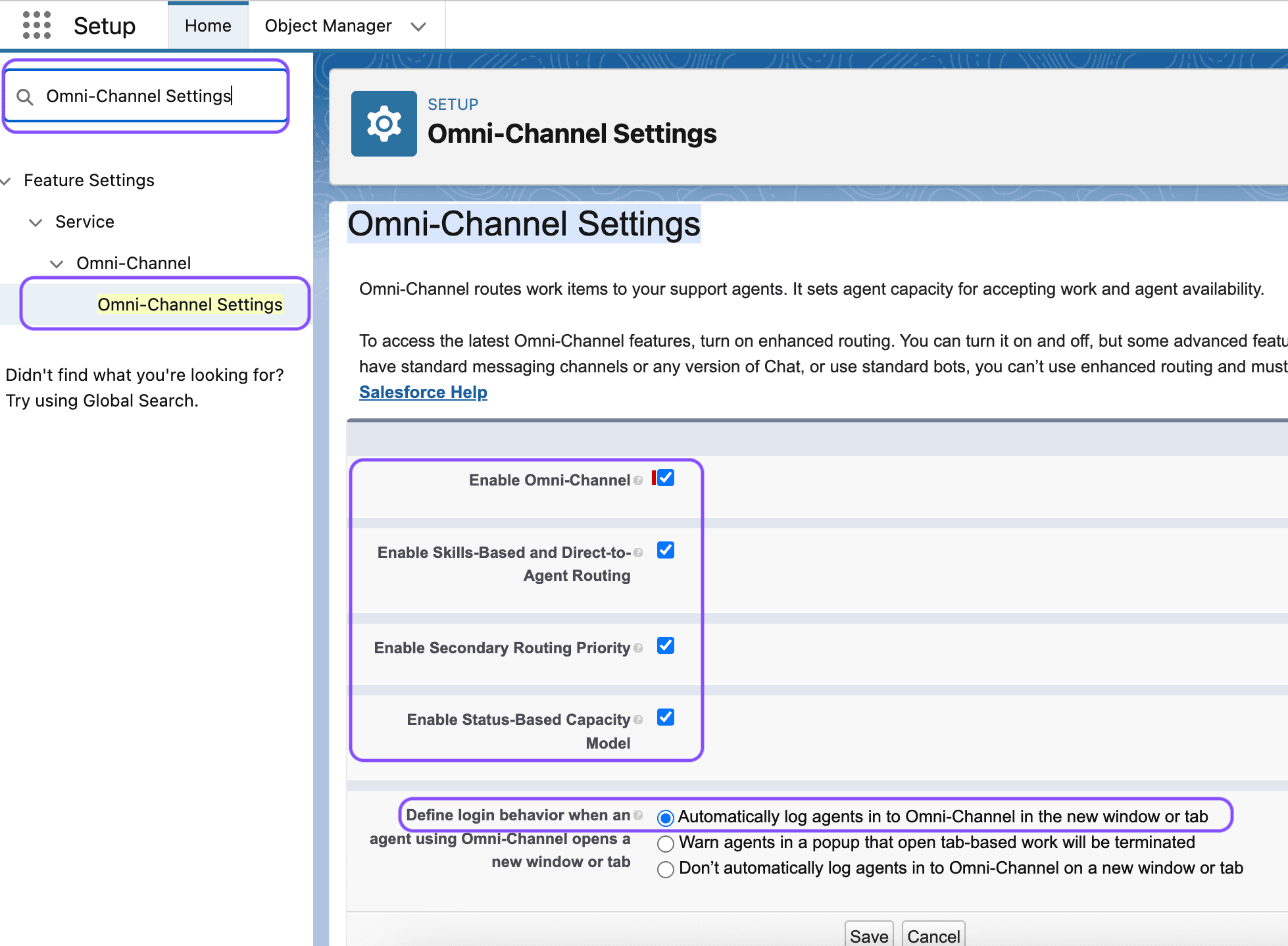 Image showing omni-channel settings