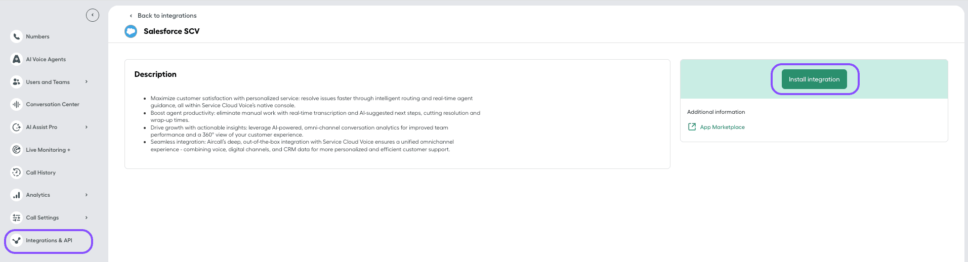 Image showing Integration install button