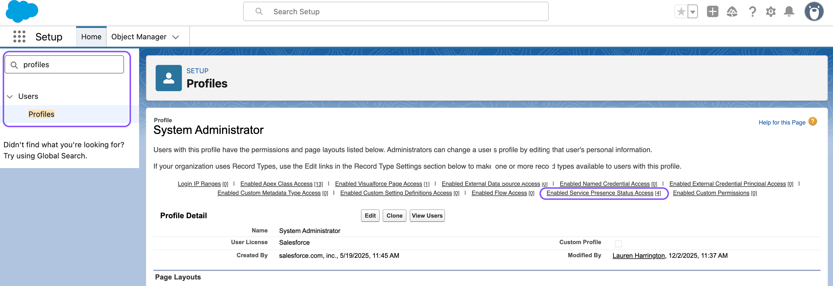 Image showing where to find the enabled service presence status access