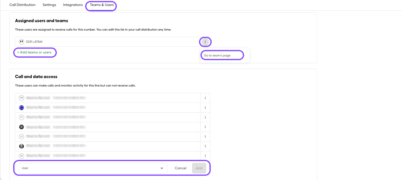 Image showing teams & users settings