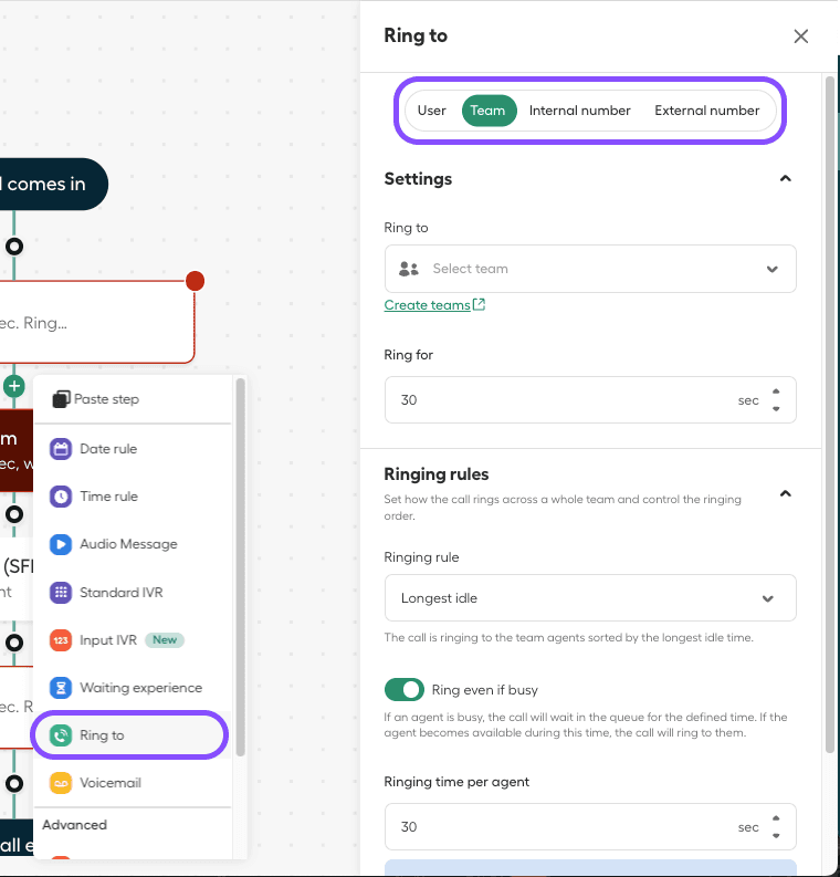 image showing the ring to widget in smartflows