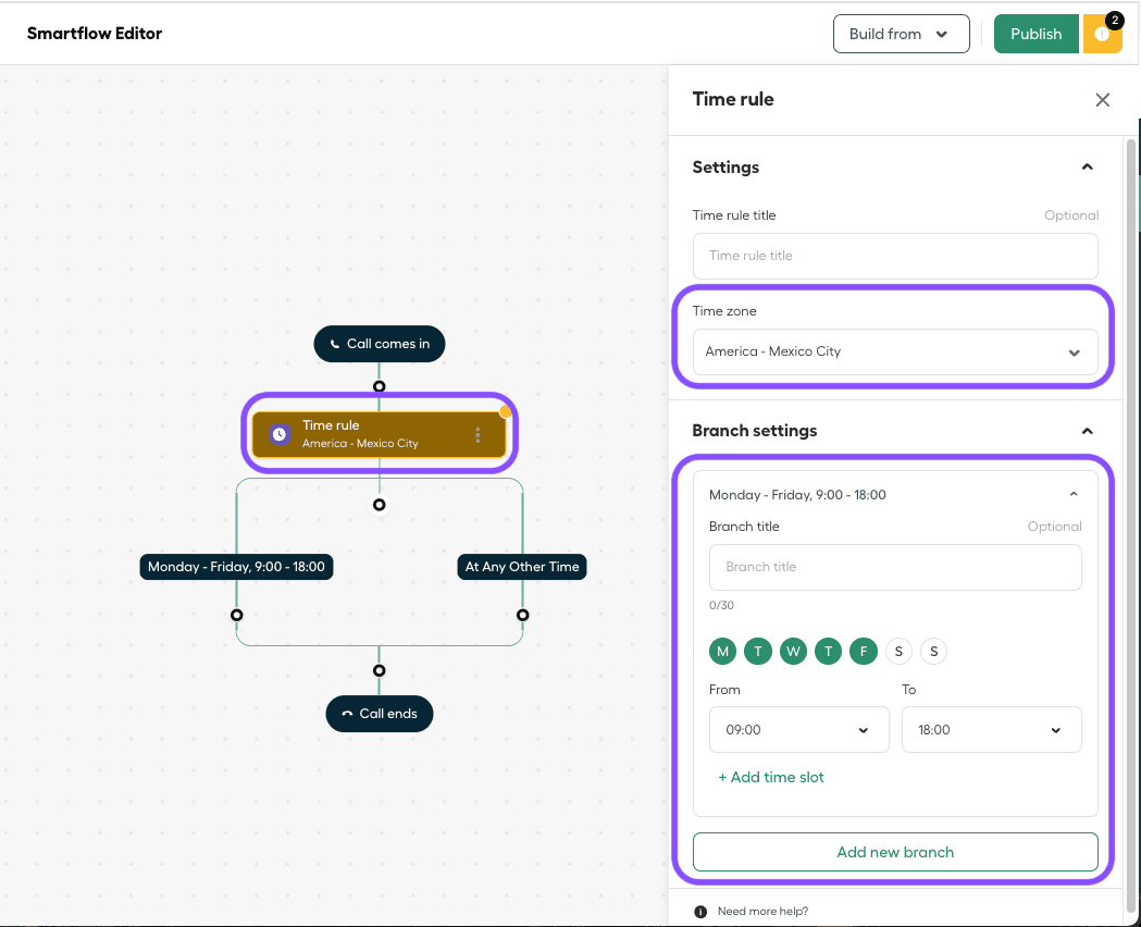 Image showing time rule widget configuration