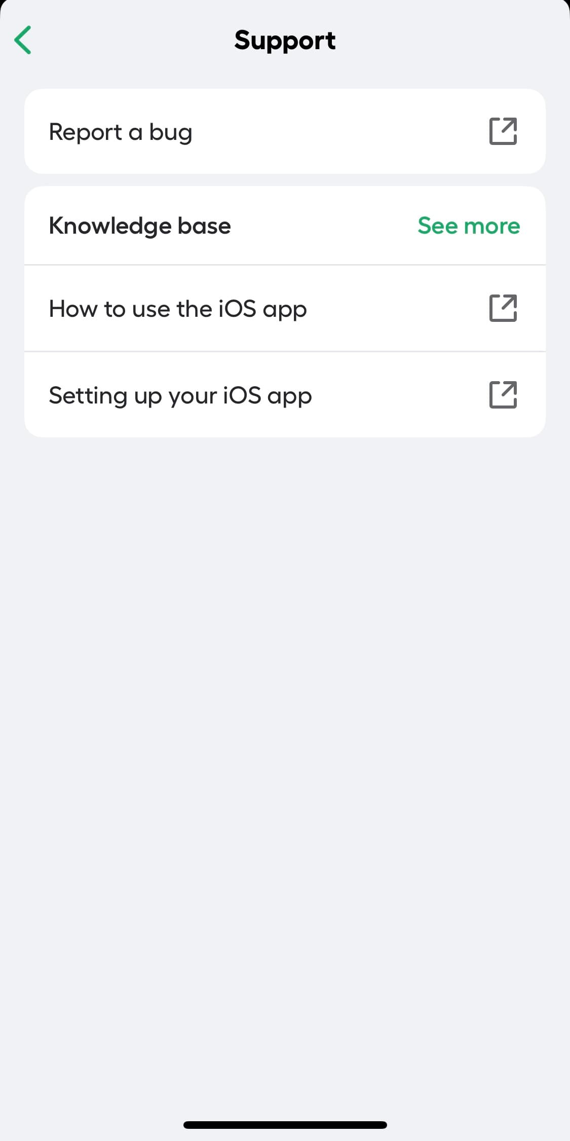 image showing help and support view