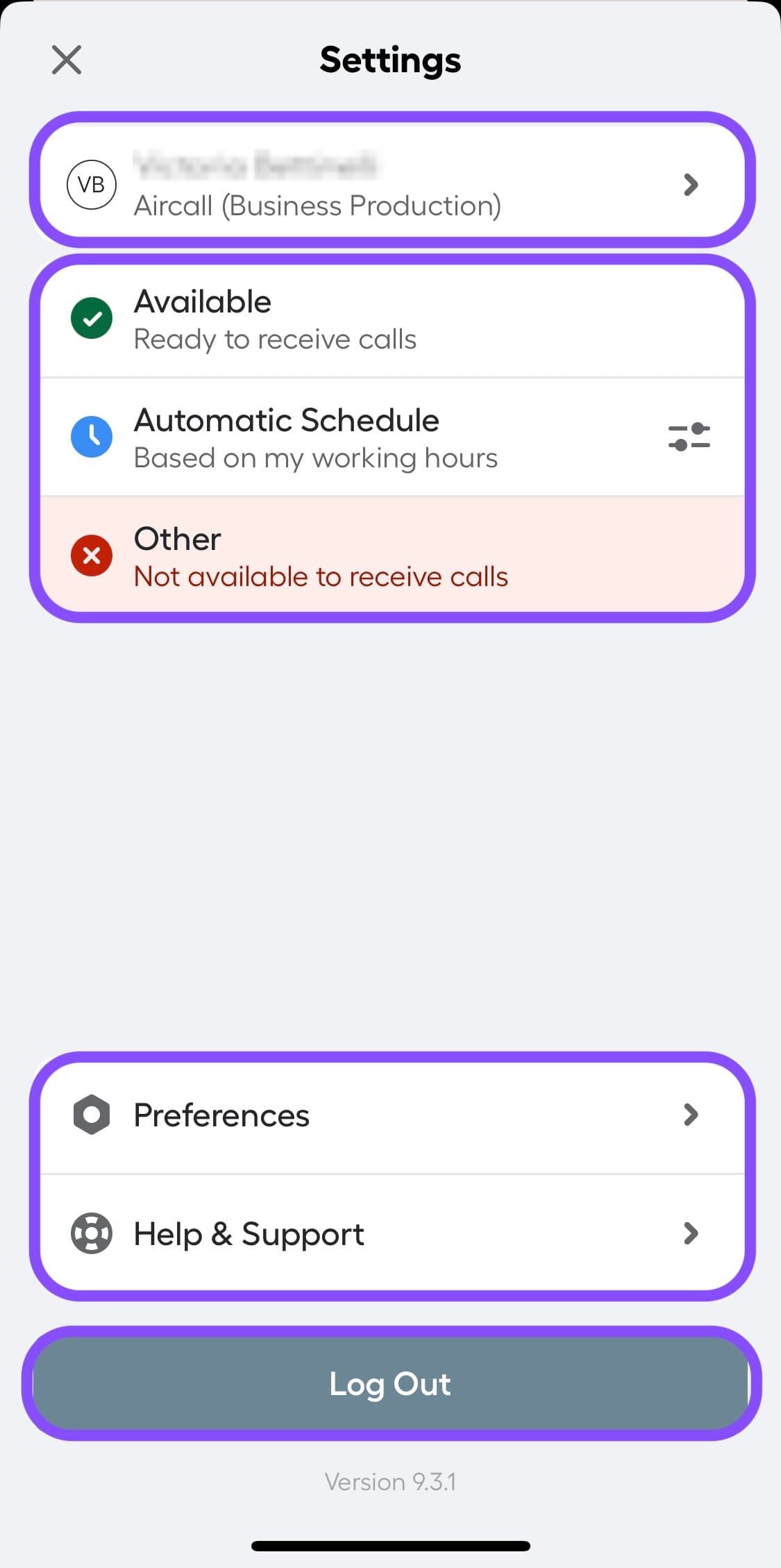 Image showing settings view