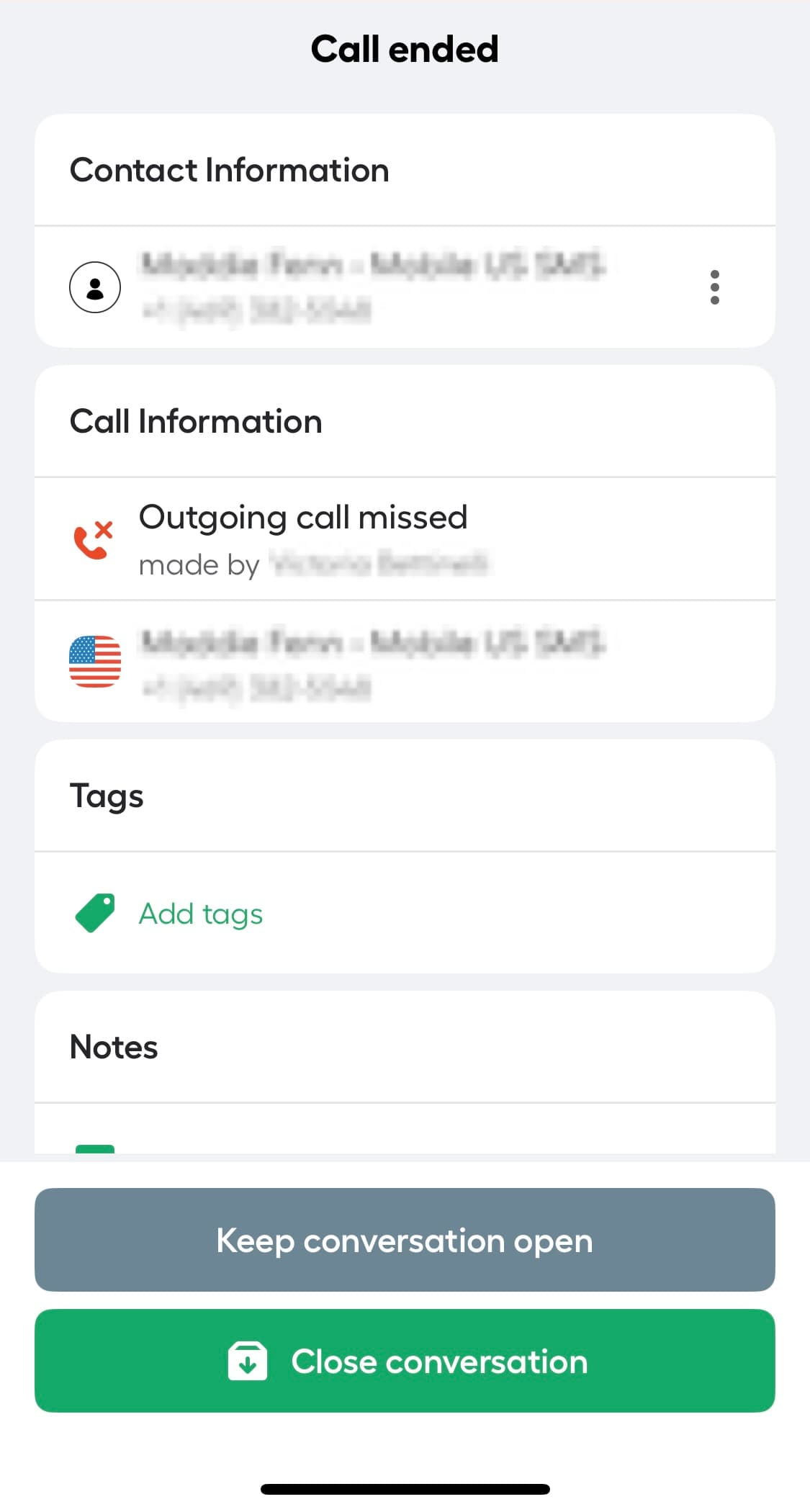 Image showing call ended view
