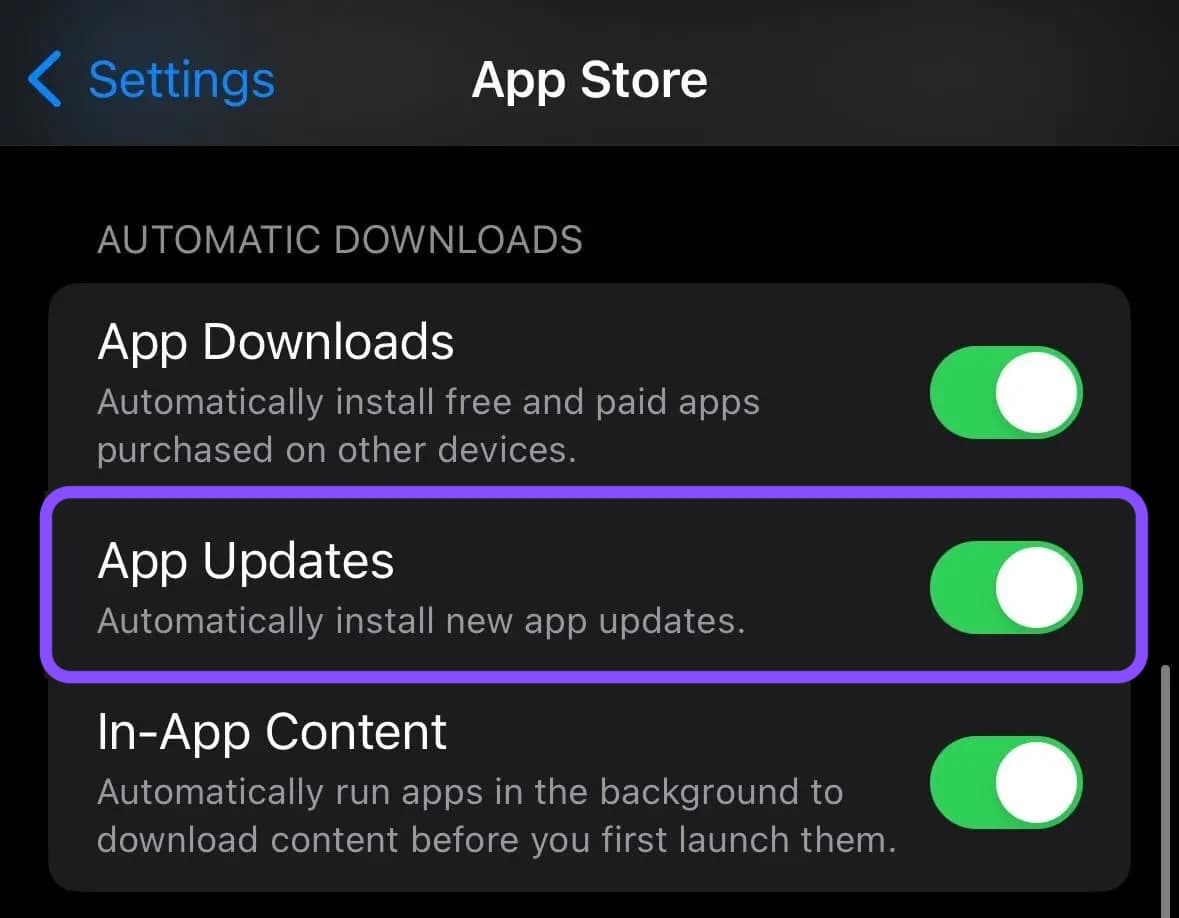 Image showing automatic downloads option