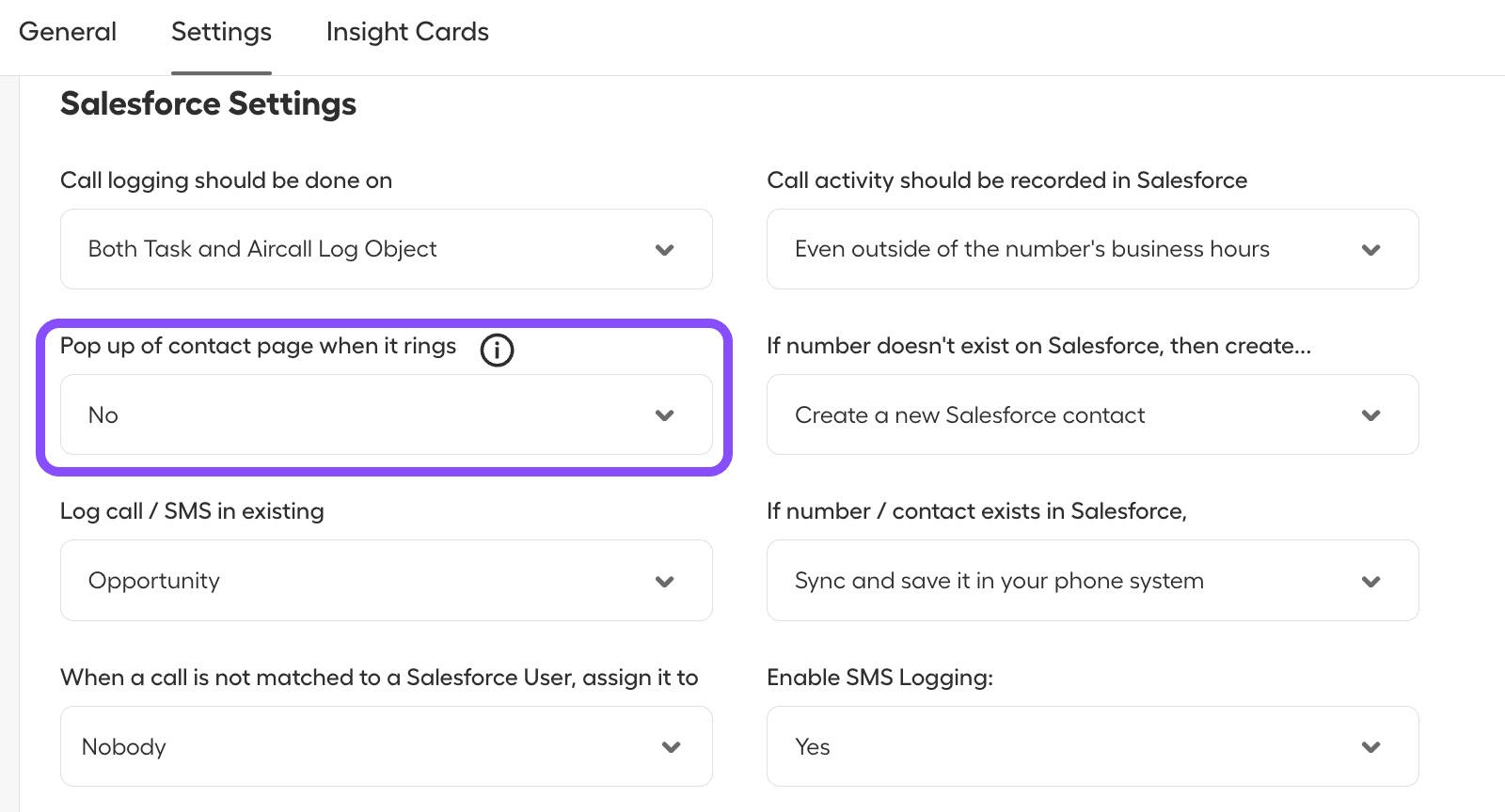 Image showing the salesforce setting
