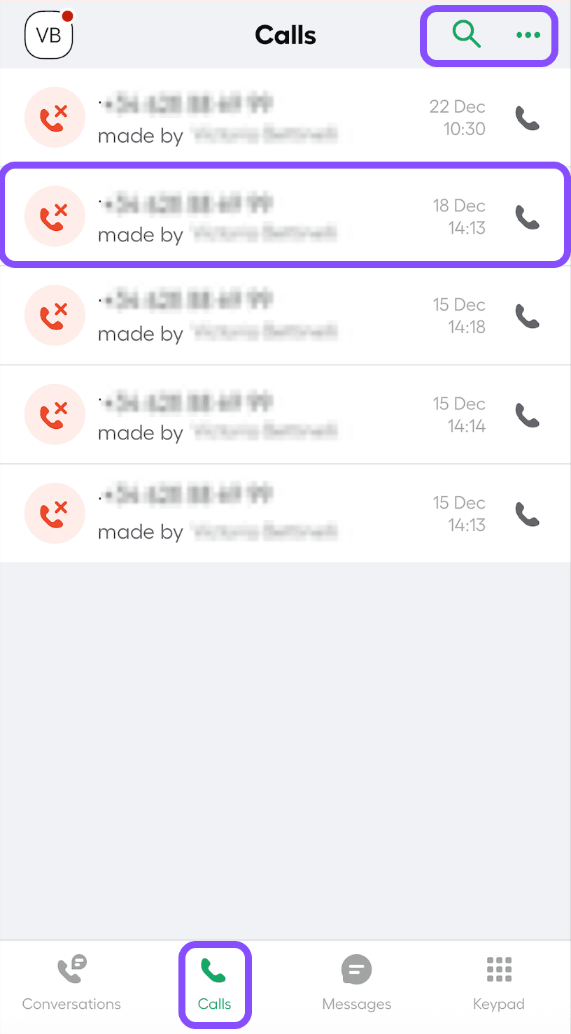 image showing call view