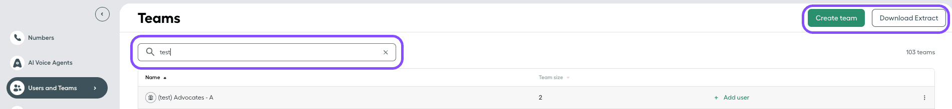 Image showing the options in Teams view