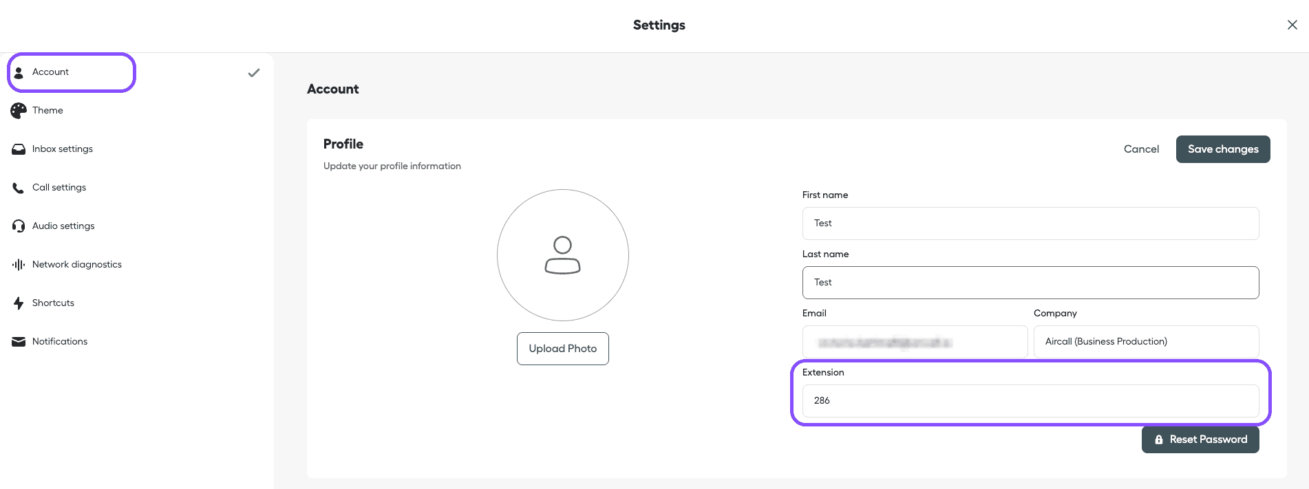 Image showing extension in Aircall Workspace