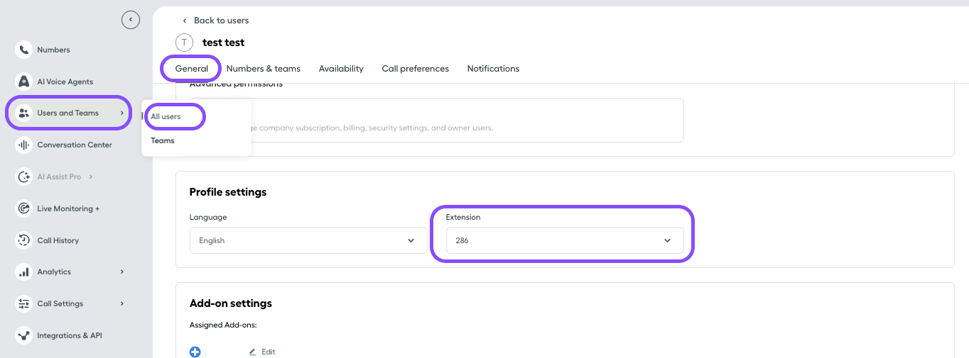 Image showing how to edit user's extension
