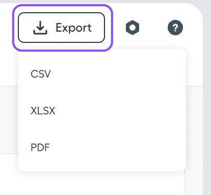 image showing export button and its options