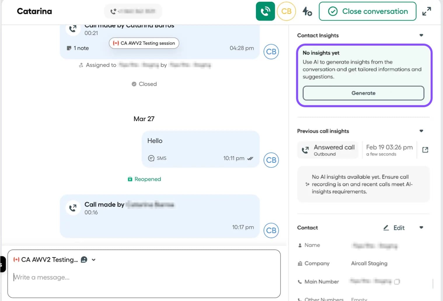 Image showing where to find the generate contact insights button