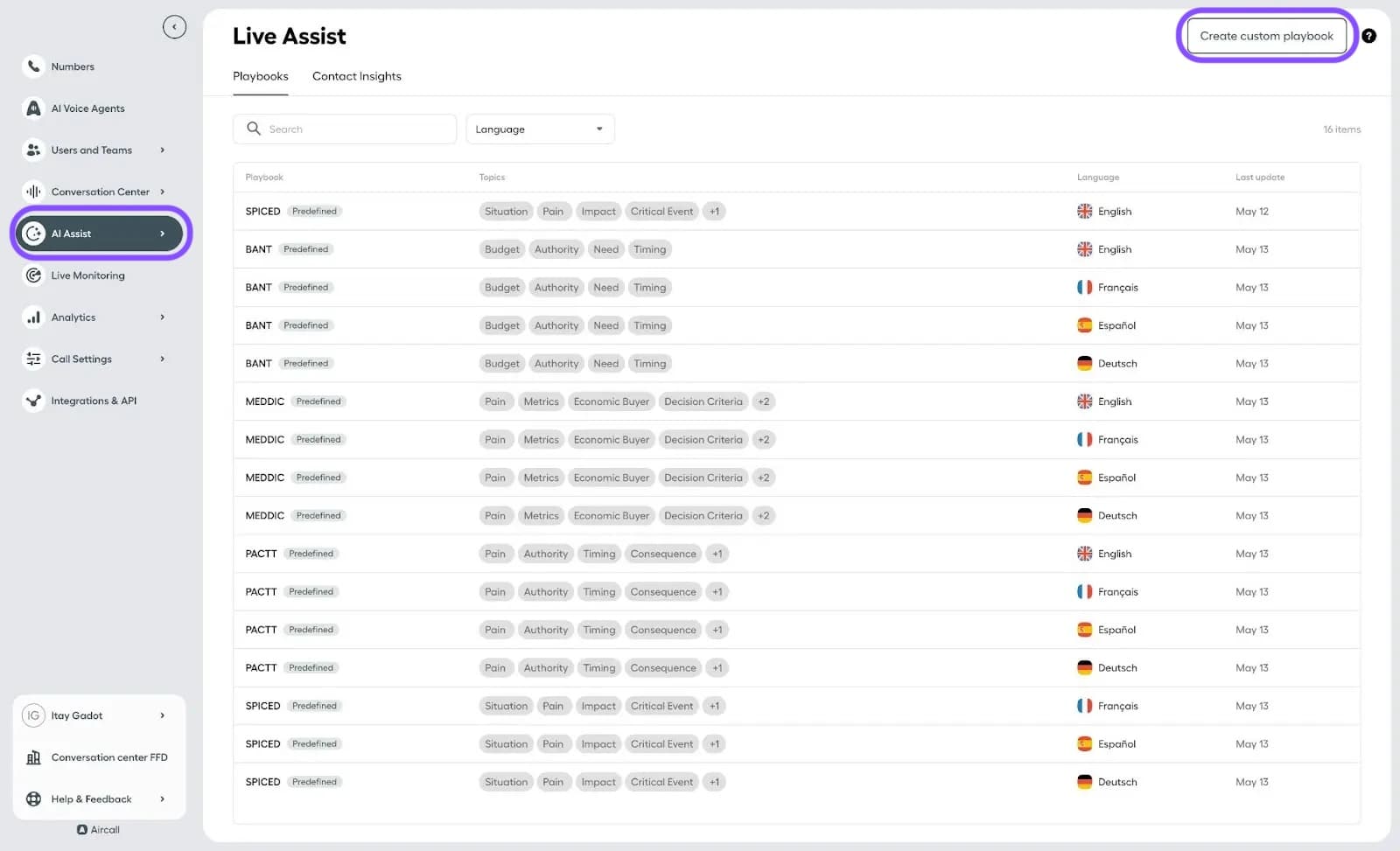 Image showing the create custom playbook button