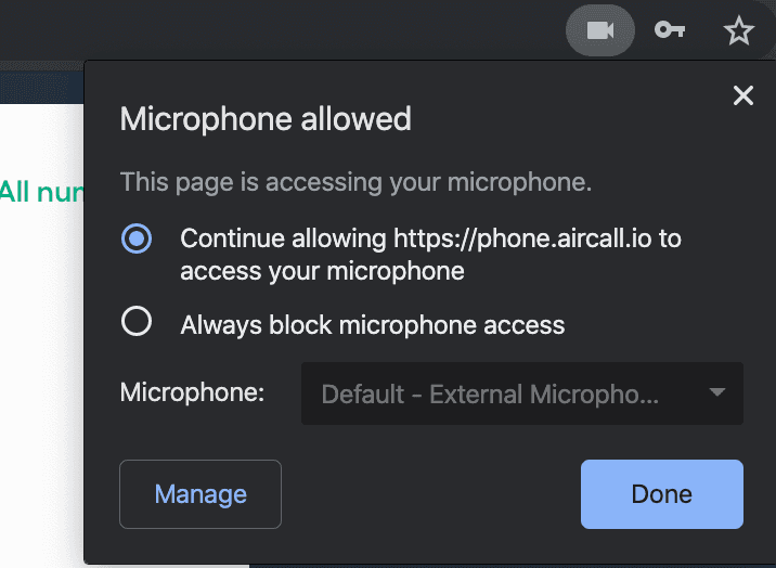 Image showing where to find the option to confirm site permissions via the video icon