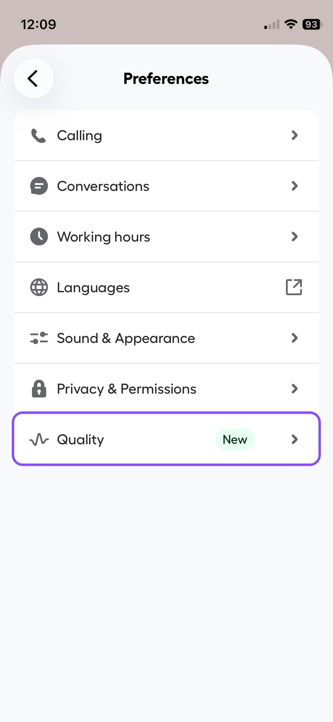 image showing the Quality section under preferences