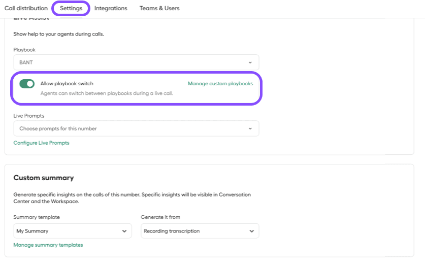 Image showing how to activate playbook switching
