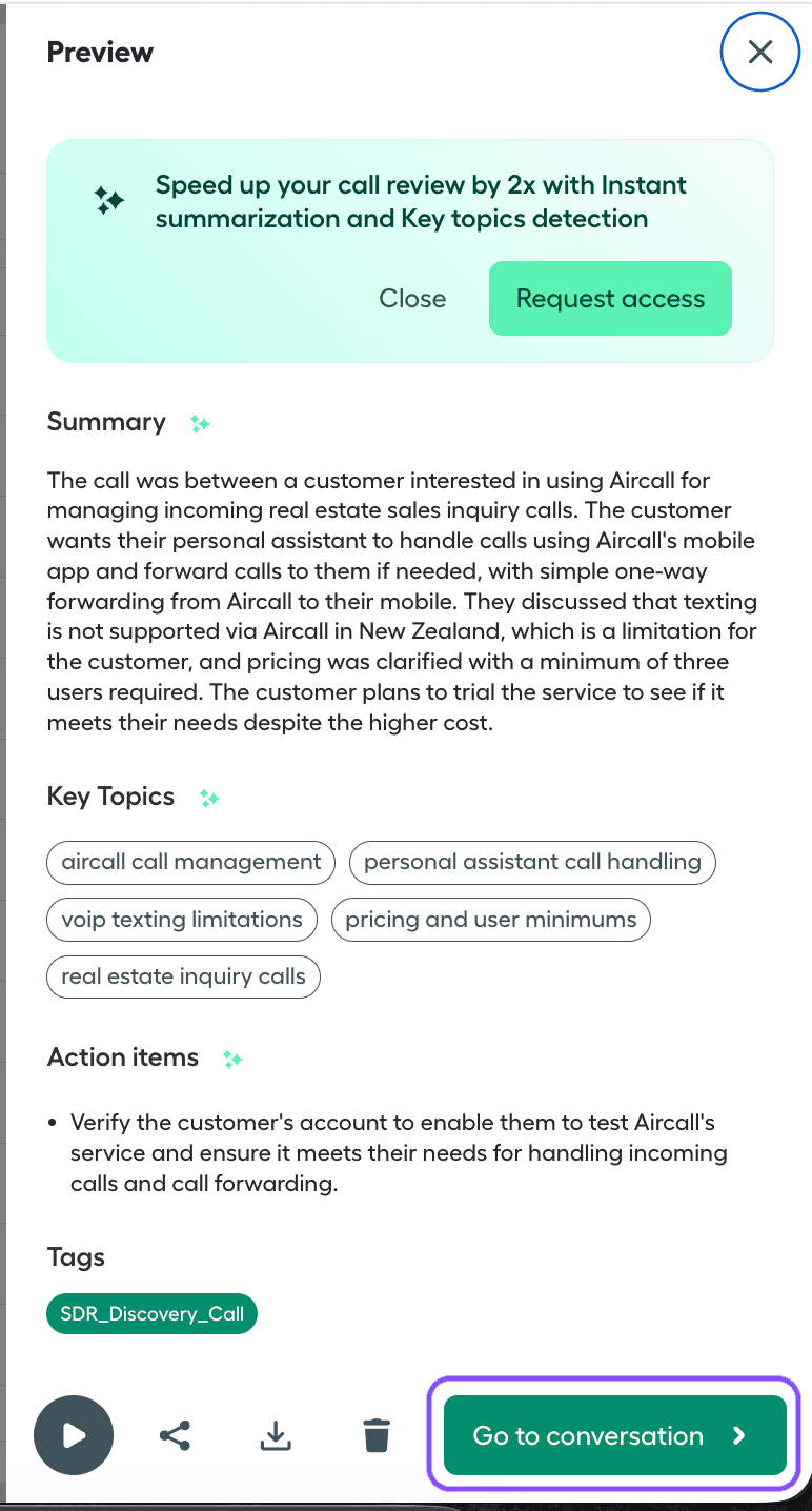 image showing the go to conversation button