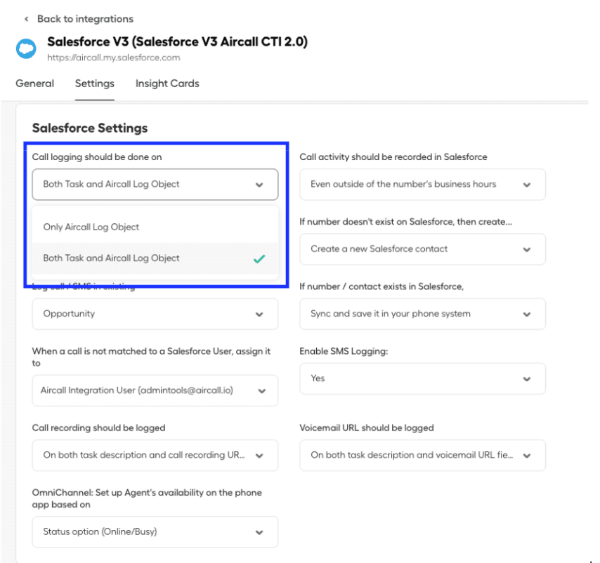 Image showing salesforce settings