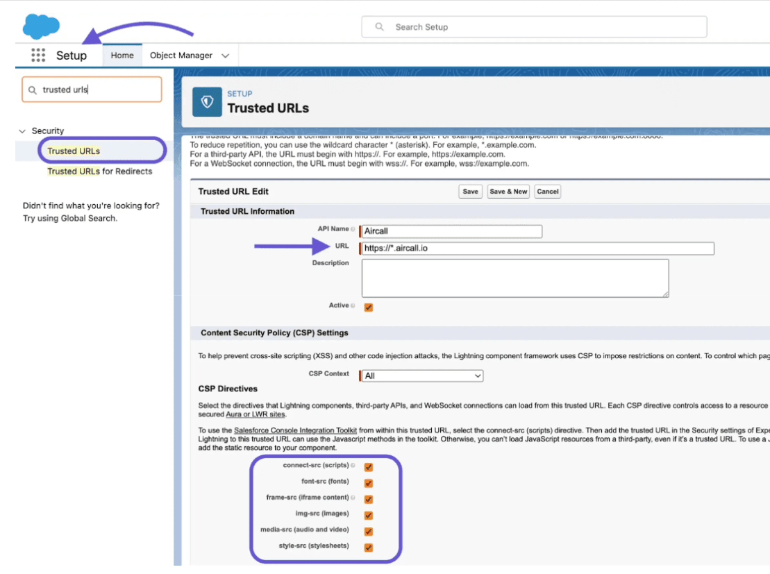 Image showing trusted URLs settings
